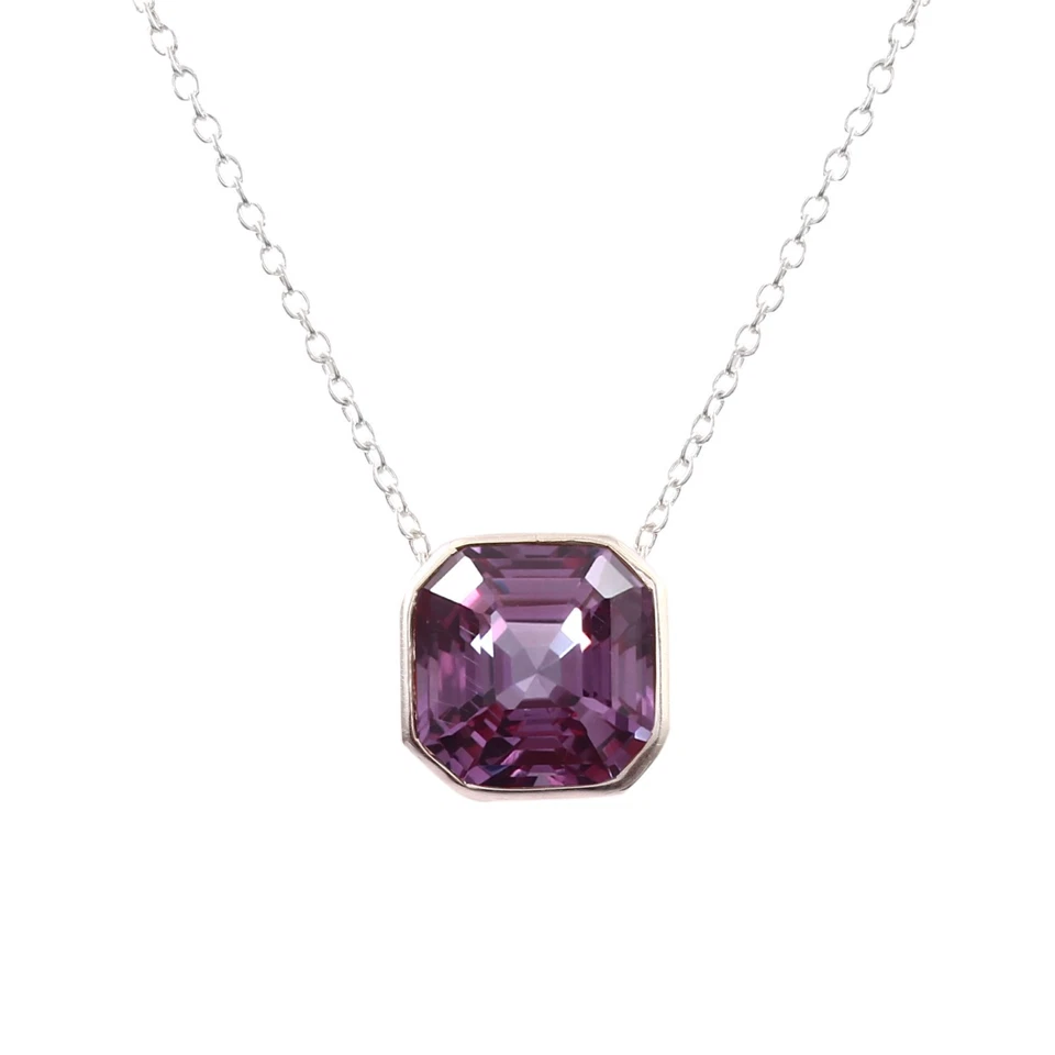 9x9MM Violetto Spinello Taglio Asscher Ciondolo, 925 Argento, Birthstone Agosto - Immagine 3 di 4