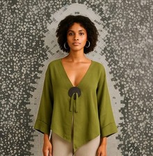 COMPLETO LINO BY ARTHURIO M Olive Green Asymmetric Heavy Linen Top Jacket EUC