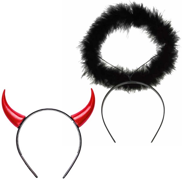 Halloween Haarreifen Schwarzer Engel & Teufel Set PäRchen KostüM Kopfschmuck-image