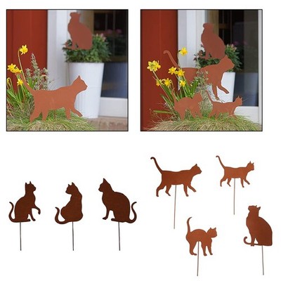 Rusty Cat Gartenpfahl Set Kreative Idee für Naturliebhaber (3 oder 4 Katzen)