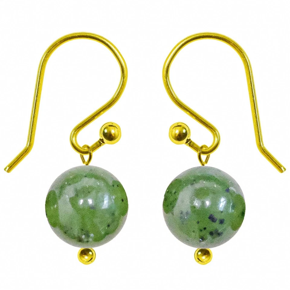 Boucles d'oreilles pendantes dorées perle jade néphrite - Photo 1/1