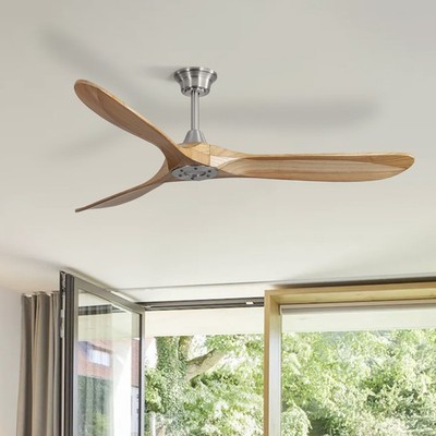 No Light+60in+Nickel,Ceiling Fan,3 Solid Wood Blades and Remote Control,6 Speeds