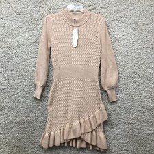 NEW Anthropologie Flat White Sweater Dress Medium Adult Beige Ruffled Mini Women