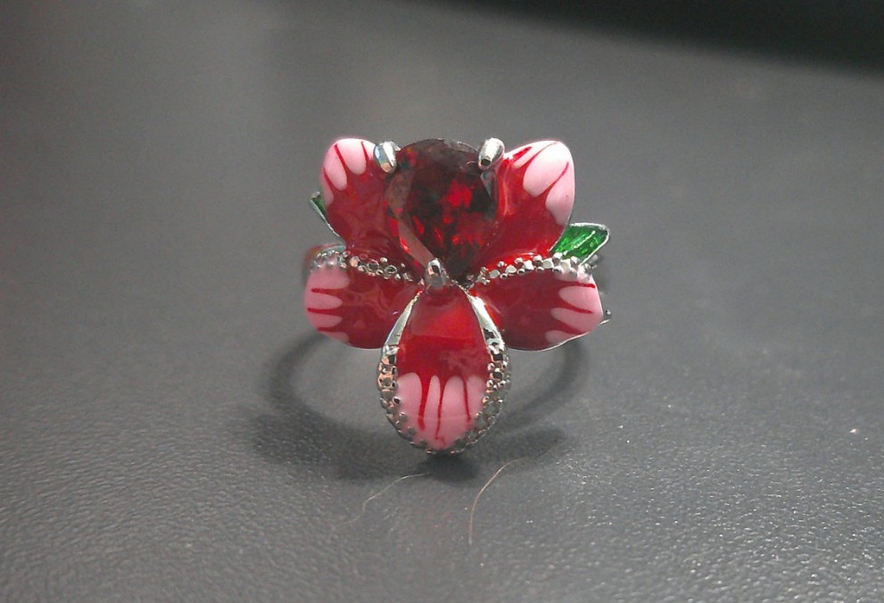 PRETTY FLOWER FLORAL STATEMENT RED RUBY SIMULATED… - image 1