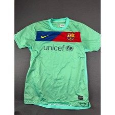 VTG Nike Mens Mint Green 2010-11 FC Barcelona Away Shirt Swoosh Logo Dri Fit M