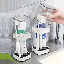 2 pcs Covered Toothbrush Holder with Cup for Bathroom Countertop, Dust-Proof