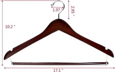 Mahogany Wooden Coat Hangers Sturdy Suit Hangers with Locking Bar 5 Pack NEW