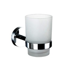 Toothbrush Glass Tumbler with Stainless Steel Holder Wall Mount Chromed