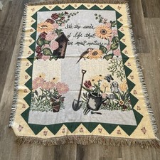 Cottagecore Woven Cotton Throw Blanket Floral Garden Multicolor Fringed 48x60