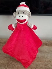 Baby Starters SOCK MONKEY Lovey Security Blanket Red White Satin Rattles