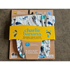 Charlie Banana Swim Diaper Large 22-34lbs Reusable Whale Fish on White NEW