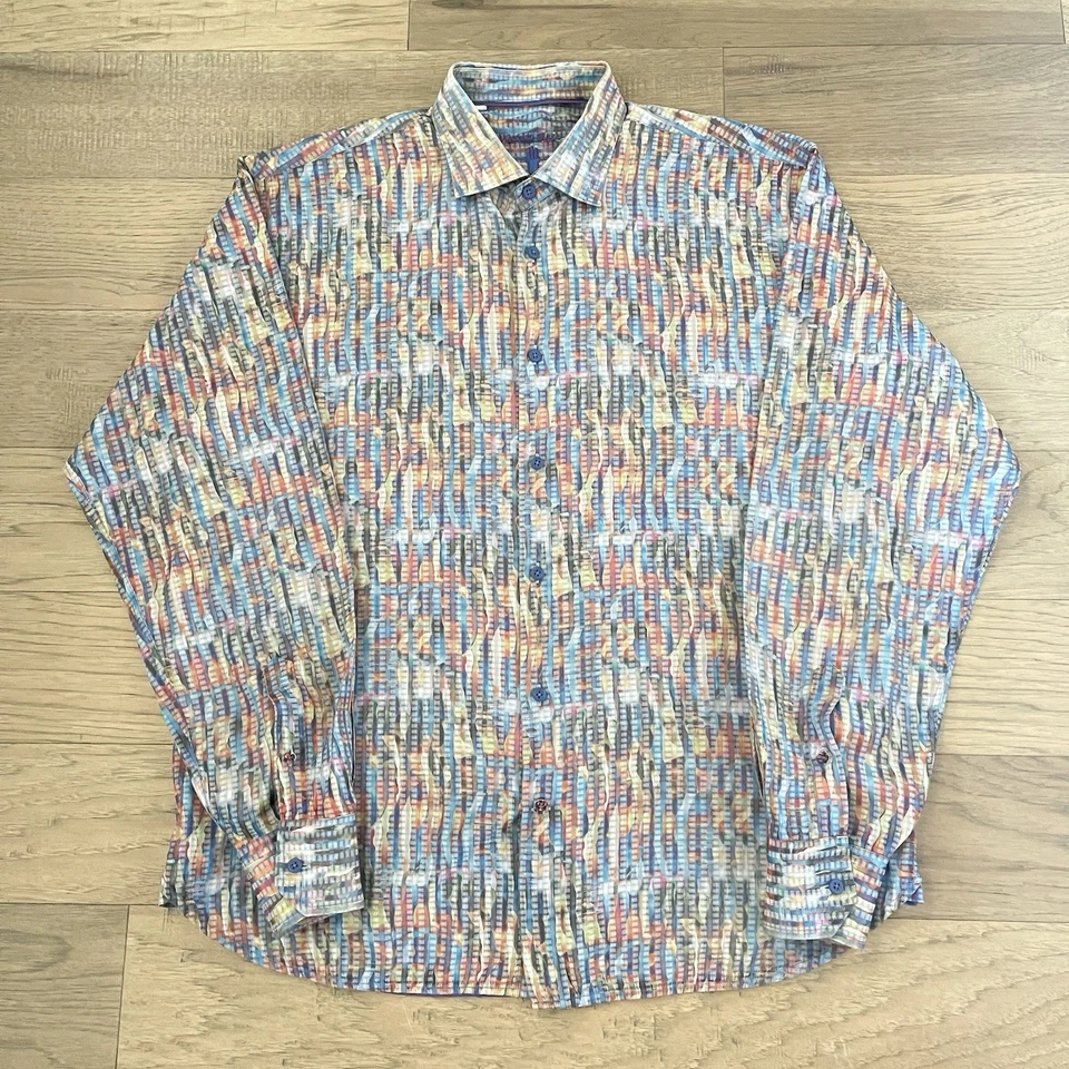 Camisa de Vestir Luchiano Visconti Etiqueta Negra Edición Limitada Multicolor AOP Para Hombres XL Foto 2 de 4