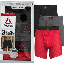 Reebok 3 Pack Featherweight Performance Boxer Briefs 6" Inseam Underwear Size S