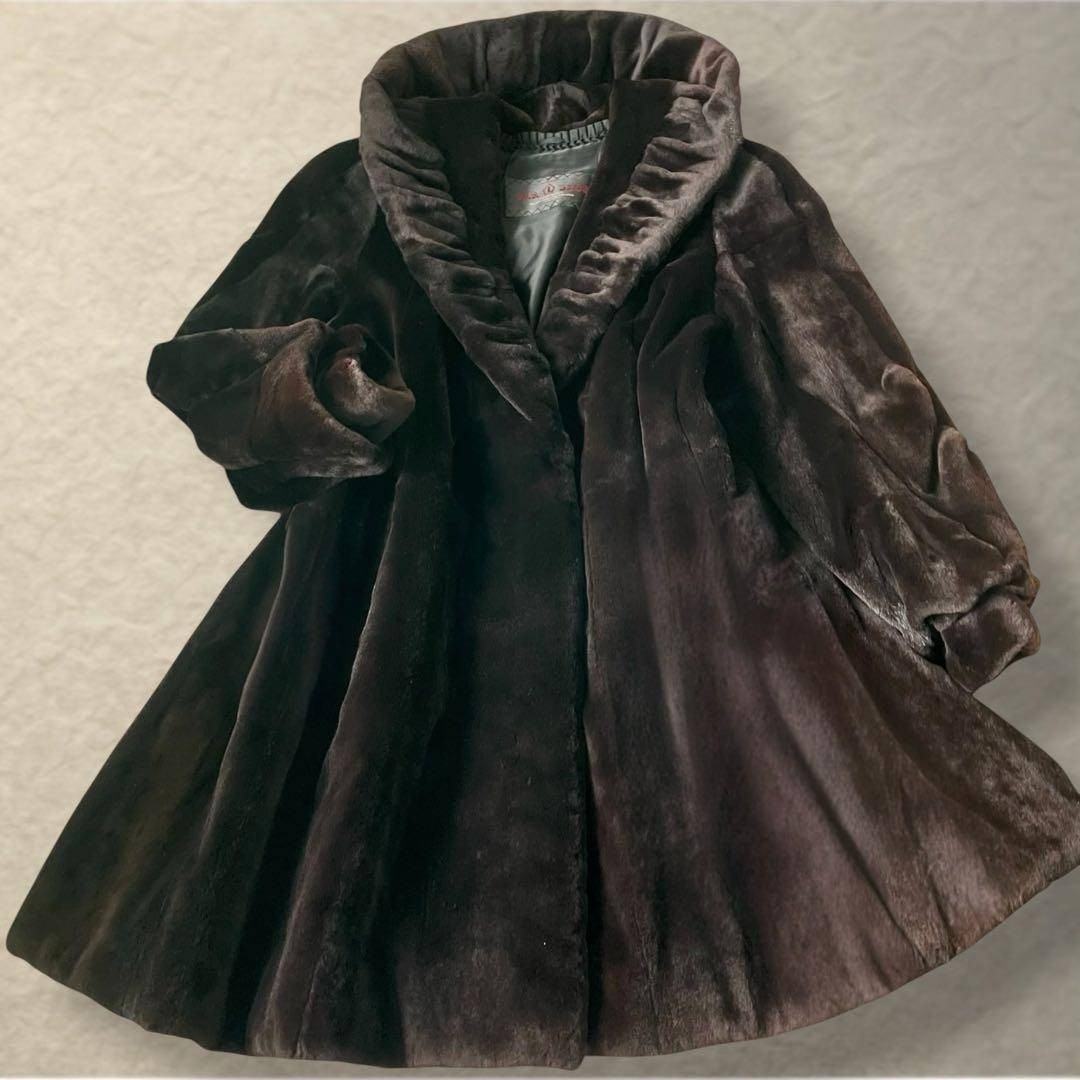 Mink Fur Coat A Line Frill Collar Dark Brown Authentic From Japan