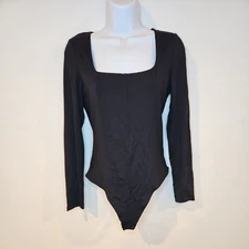 House of Harlow 1960 Bodysuit Black Long Sleeve Size M Stretch Square Neck 