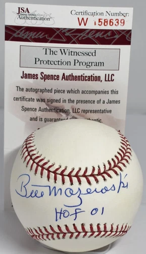 BILL MAZEROSKI AUTOGRAPHED MAJOR LEAGUE BASEBALL PITTSBURGH PIRATES HOF 2001 JSA
