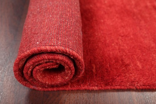 Solid Red Wool Hand-knotted Gabbeh Shiiraaz Accent Rug Runner 3x6 Modern Carpet - Picture 14 of 17