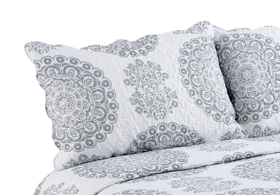 Juego de colcha edredón colcha ultra suave con costuras estampadas, círculos de flores grises Foto 2 de 4