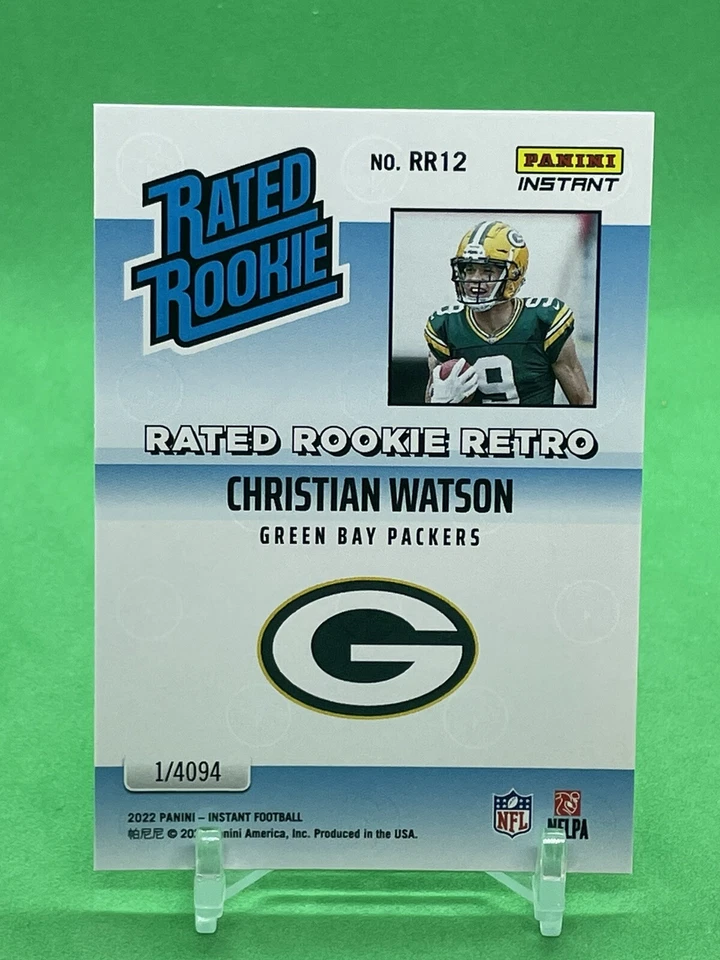 Christian Watson #12 2022 NFL Instant Rated Rookie Retro RC - Green Bay Packers - Image 2 of 3