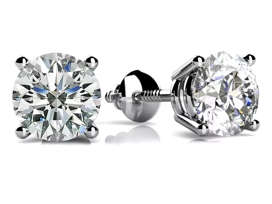 3.00 Ct G VS1 Round Cut Lab Grown Diamond Stud Earrings Screw Back 