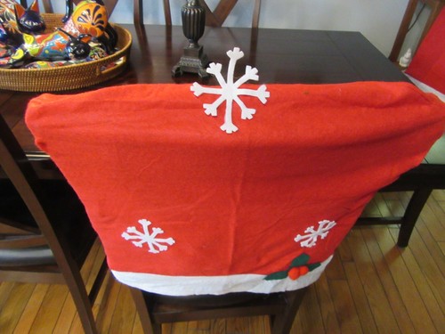 Lot 11 of 14 - 4 Red Snowflake Design Dining Room Chair Slipcovers Christmas - Picture 2 of 2