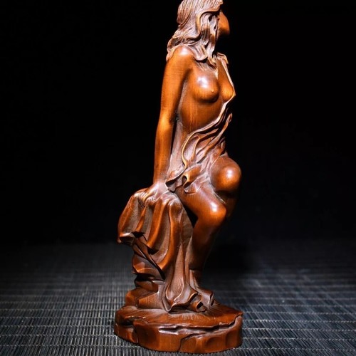 Chinese Boxwood Wood Carving Sexy Beautiful Woman Statue Wooden Sculpture decor - Picture 11 of 18