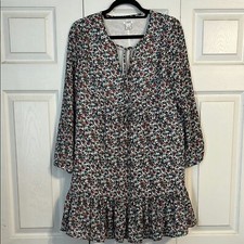 J. CREW Size Small Fiery Sunset Peplum Hem Long Sleeve Dress DitsyFloral V-Neck