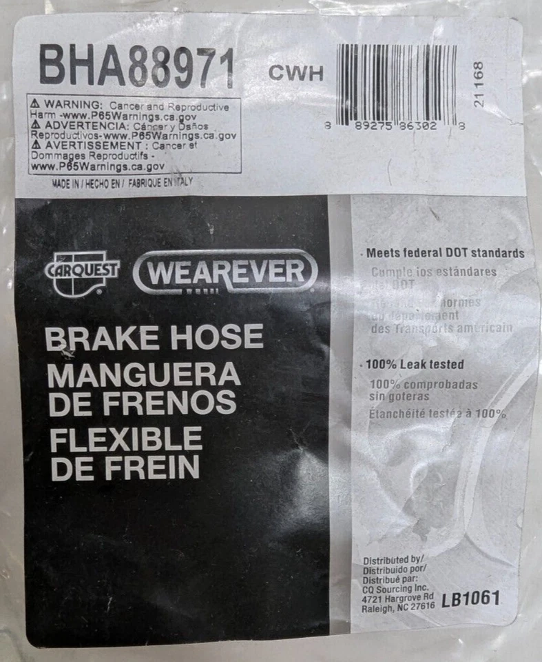 Manguera hidráulica de freno Wearever BHA88971 para Chrysler LeBaron Dodge Aspen Plymouth Foto 2 de 3