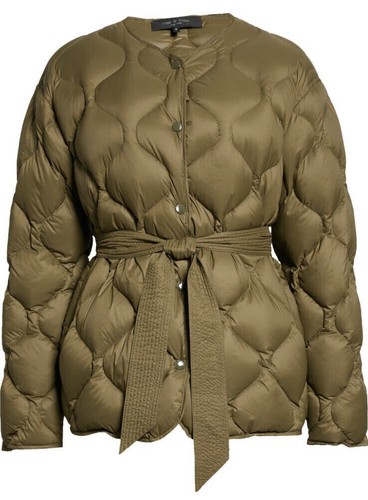 rag & bone Rudy Liner Puffer Jacket L Large Army Quilted Down Snap Coat 