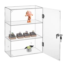 Clear Acrylic Display Case Dustproof 3 Shelf Locking Showcase Cabinet US