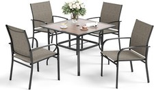 5 Piece Patio Furniture Set Outdoor Square Metal Table Patio Dining Chairs Set