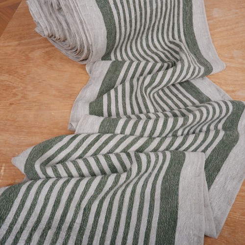 100% linen fabric 340gsm French grey green stripes grain sack vintage linen flax - Picture 15 of 18