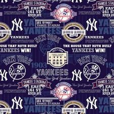 BTHY MLB New York Yankees Stadium Win Blue Cotton Fabric By The Half Yard
