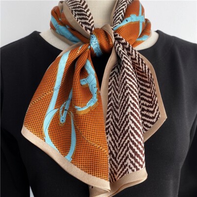 100% Mulberry Silk Scarf 59×6''Women Long Double Sided Double-Layer Printed Scarf