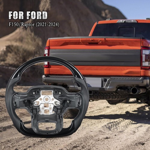 Genuine Perforated Leather Piano Black Steering Wheel for F150 Raptor '21-'25 - Picture 4 of 9