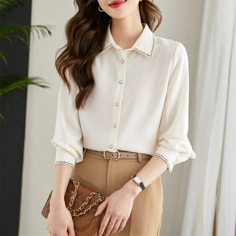 Women Casual Business Button Down Shirt Long Sleeve Office Work Wear Blouse  Tops