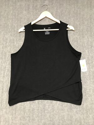 Xersion Shirt Womens 2XL XXL Black Sleeveless Blouse Top Criss Cross Bottom