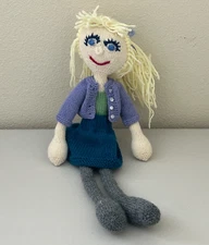 Handmade Doll Girl Ragdoll Knit Soft 17 Inch Blond Hair Blue Eyes Stuffed Toy