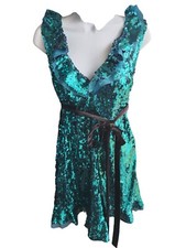Free People Green Sleeveless Hidden Zip Sequined Mini Party Dress Size 0