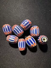 8 Blue Chevron glass beads (B1087) - 12mm - Native Trade Beads