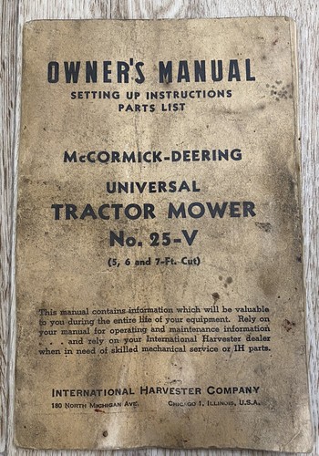 McCormick Deering Universal Tractor Mower No. 25-V Instructions & Part List