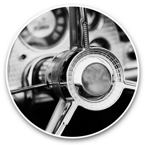 2 x Vinyl Stickers 30cm (bw) - Vintage Classic Car Steering Wheel  #35150