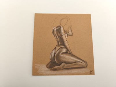 Weiblicher Akt Figur Zeichnung Studie von viC - ungerahmt, original, signiert