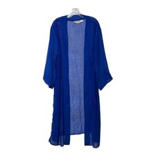 KLOZ LYNE PLUS Royal Blue Sheer Duster Kimono Cardigan Long Sleeve Size 1X