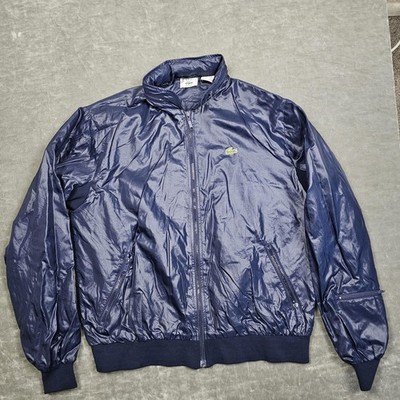 Vintage IZOD Lacoste Jacket Mens Large Blue Nylon Windbreaker Full Zip Lined