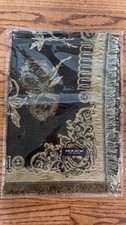 100 Pashmina Scarf Black Beige Floral Gold Metallic Thread Fringe New