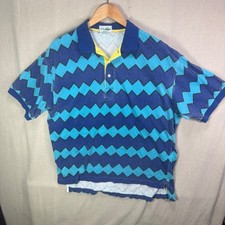 Vintage Chemise Lacoste Polo Shirt Men's Size L Blue Zig Zag Chevron Pattern