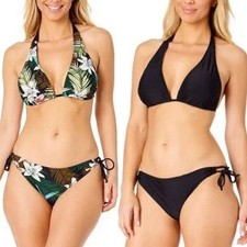 NEW Hurley Women's XL Reversible Bikini 2pc Set Black Tropical Floral Adjustable