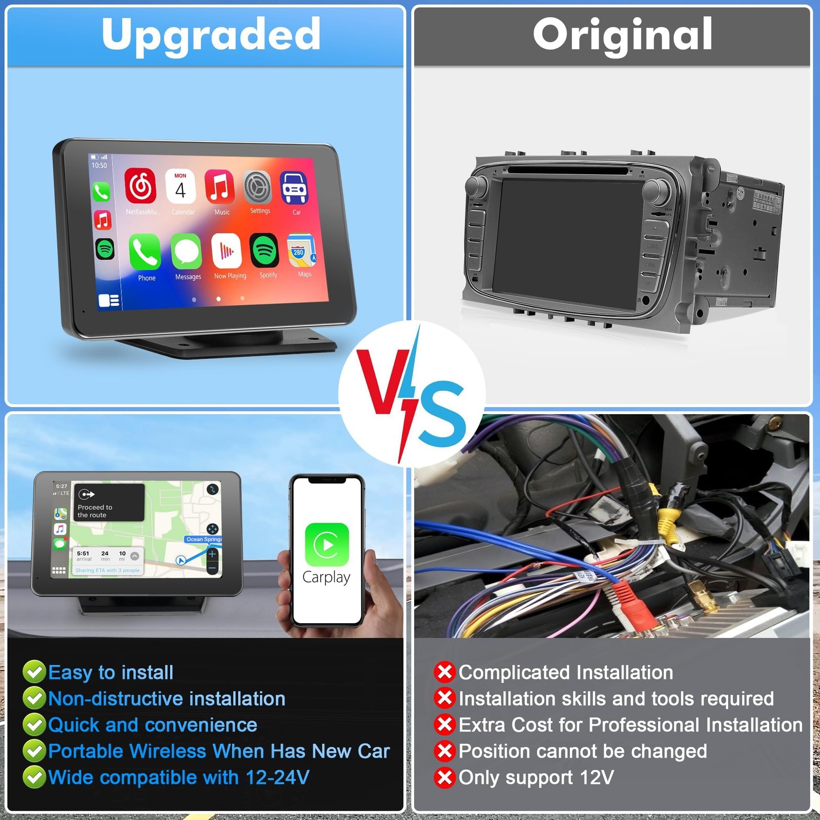 【】 2025 Wireless Portable Carplay and Android Auto, Carplay Screen for Car wi...