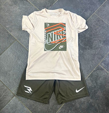 Nike Boys Dri-FIT 2pc Outfit Set M 10-12 Mesh Graphic Tee Green Shorts